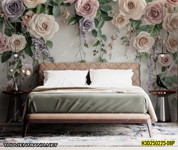 Tranh dán tường Hoa 3D- H3D250225-08P - Tranh tường chất lượng cao